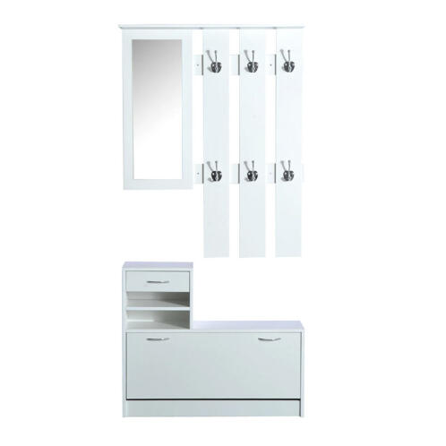 HOMCOM Σετ Ξύλινο Έπιπλο Εισόδου με Καθρέπτη 90 x 24 x 75 cm Χρώματος Λευκό  831-146WT