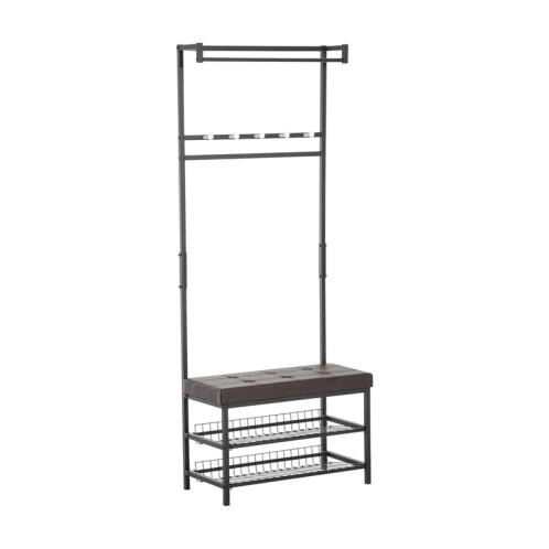 Μεταλλικό Έπιπλο Εισόδου με 2 Ράφια, Κάθισμα και 5 Κρεμάστρες 72.5 x 35 x 180 cm HOMCOM 833-317