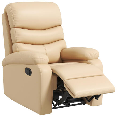 Ανακλινόμενη πολυθρόνα χαλάρωσης HOMCOM με υποπόδιο από συνθετικό δέρμα και επένδυση με σφουγγάρι, 80x90x105cm, Μπεζ 833-522V02BG