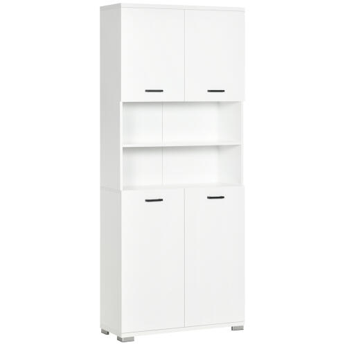 kleankin Ντουλάπι μπάνιου από μοριοσανίδα λευκή με 2 ντουλάπια με πόρτες και 2 ανοιχτά ράφια, 80x33,5x190 cm 834-529V00WT