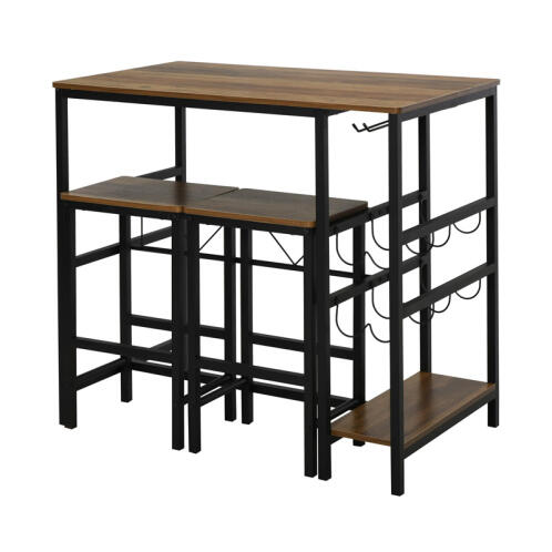 HOMCOM Σετ Μεταλλικό Ορθογώνιο Τραπέζι - Bar 108 x 60 x 95 cm με 1 Ράφι και 2 Σκαμπό  835-215