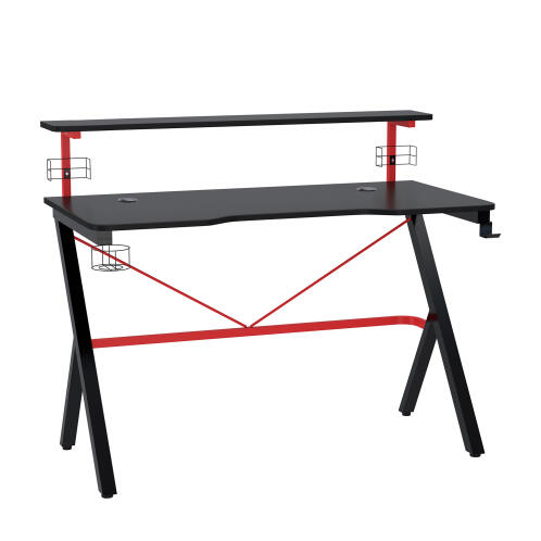 Γραφείο παιχνιδιών HOMCOM με ράφι οθόνης με γάντζο και ποτηροθήκη - Μαύρο 836-447V01