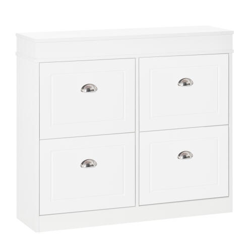 HOMCOM Ξύλινο ντουλάπι παπουτσιών εξοικονόμησης χώρου 4 πτυσσόμενα συρτάρια με ρυθμιζόμενο ράφι, 98x24x83 cm, Λευκό 837-140