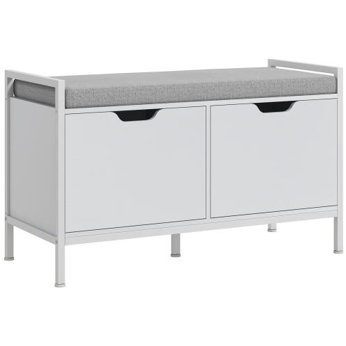 Homcom 500V80WT Πάγκος Παπουτσοθήκη με 2 Ντουλάπια και Μαξιλάρι 84x35x50 εκ.Λευκός