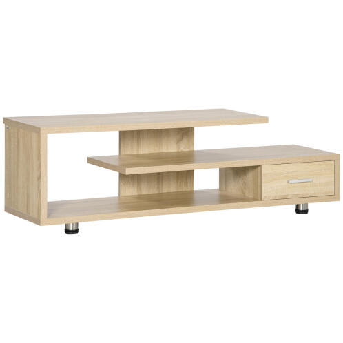 HOMCOM Μοντέρνο Έπιπλο τηλεόρασης για τηλεοράσεις έως 65, Ανοιχτό Έπιπλο τηλεόρασης μοριοσανίδας με συρτάρι, 135x35x41,7 cm 839-232ND