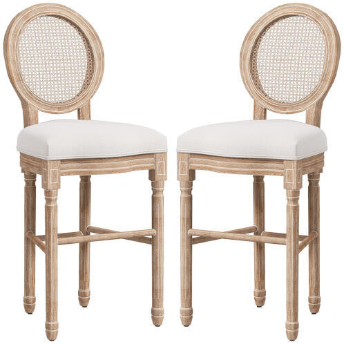 HOMCOM Σετ 2 σκαμπό μπαρ με πλάτη, μαξιλάρια και υποπόδιο, από ξύλο και πολυεστέρα, 48x56x118 cm, κρέμα 83A-081V00CW