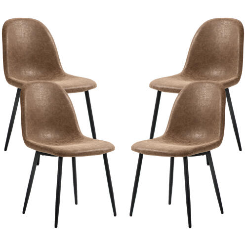 Σετ HOMCOM με 4 καρέκλες τραπεζαρίας Vintage από συνθετικό δέρμα PU με φαρδύ κάθισμα και ατσάλινα πόδια, καφέ 83A-148V00BN