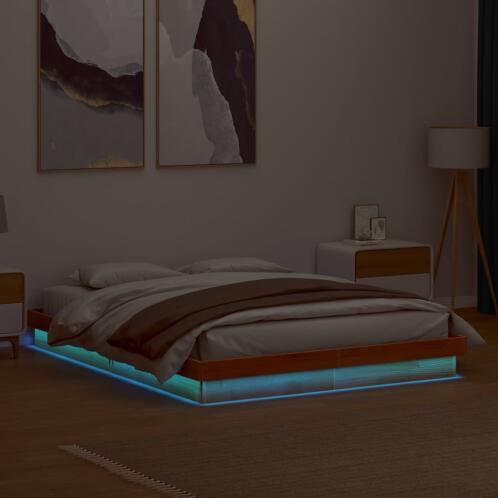 vidaXL Κρεβάτι με LED χωρίς Στρώμα, Καφέ 160x200 εκ. από Ξύλο 844416