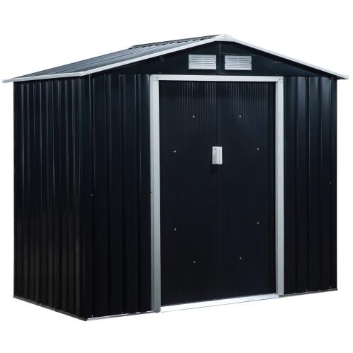 Outsunny Εργαλειοθήκη Garden Shed από λαμαρίνα με συρόμενες πόρτες, 213x130x185cm, Σκούρο Γκρι 845-030CG