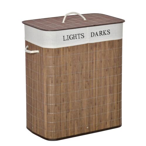 HOMCOM Καλάθι πλυντηρίου μπαμπού 100L με 2 θήκες, καπάκι και λαβές, 52x32x63cm - Καφέ 850-144BN