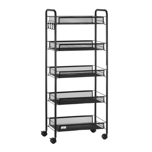 HOMCOM Πολυλειτουργικό Μεταλλικό Τρόλεϊ με 5 Ράφια 45 x 26.5 x 106 cm 850-164