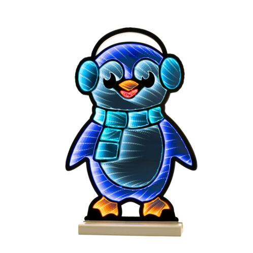 Infinity Πιγκουίνος Φωτιζόμενος σε Ξύλινη Βάση Διπλής Όψης 28Χ40εκ. Μπλε