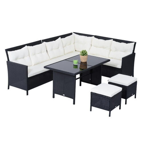 Outsunny Outdoor Garden PE Rattan Furniture Σετ Καναπές 6 τεμαχίων με μαξιλάρια και βοηθητικό τραπέζι, μαύρο 860-015