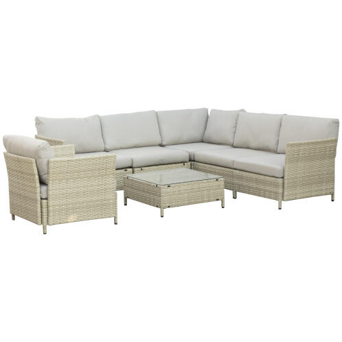Outsunny 7 τεμαχίων Modular PE Rattan Garden Lounge σετ με μαξιλάρια, μπεζ 860-253V00BG