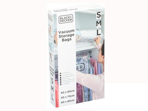 Black&Decker Σετ Σακούλες αποθήκευσης κενού αέρα σε 3 διαφορετικά μεγέθη, χρήση με ηλεκτρική σκούπα