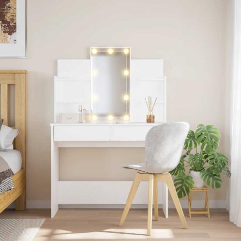 vidaXL Μπουντουάρ με LED Φώτα Λευκό 96x40x142 εκ. 872032