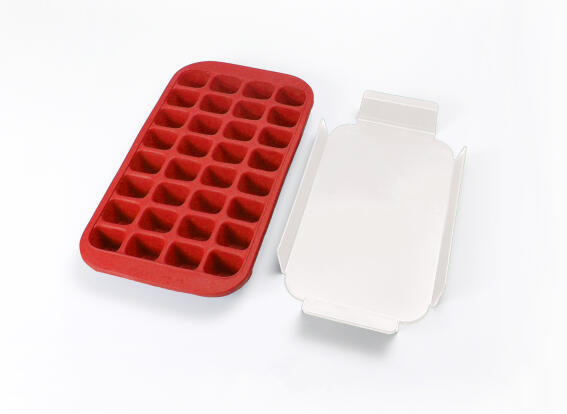 Lékué Παγοθήκη Με Καπάκι/Δισκάκι Κόκκινη Για 32 Παγάκια