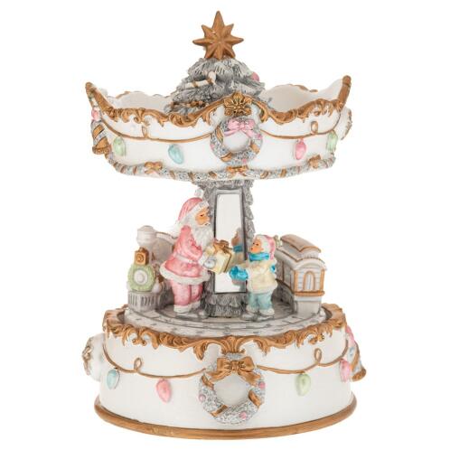 ΛΕΥΚΟ  ΧΡΥΣΟ ΚΟΥΡΔΙΣΤΟ ΠΕΡΙΣΤΡΕΦΟΜΕΝΟ ΚΑΡΟΥΖΕΛ ΜΕ ΤΡΕΝΑΚΙ ΚΑΙ ΑΓΙΟ ΒΑΣΙΛΗ ΜΕ ΜΟΥΣΙΚΗ 11,5Χ11,5Χ17