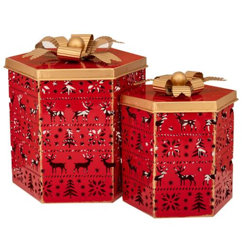 ΣΕΤ 2 ΚΟΚΚΙΝΑ  ΜΕΤΑΛΛΙΚΑ ΚΟΥΤΙΑ 24.5Χ21Χ26ΕΚ 19Χ17Χ21ΕΚ