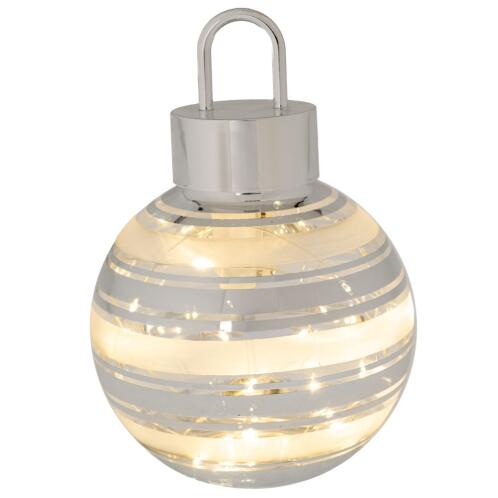 ΛΕΥΚΗ ΓΥΑΛΙΝΗ ΜΠΑΛΑ ΜΕ ΑΣΗΜΙ ΡΙΓΑ ΚΑΙ LED ΦΩΣ Φ12ΕΚ ΜΠΑΤΑΡΙΑΣ