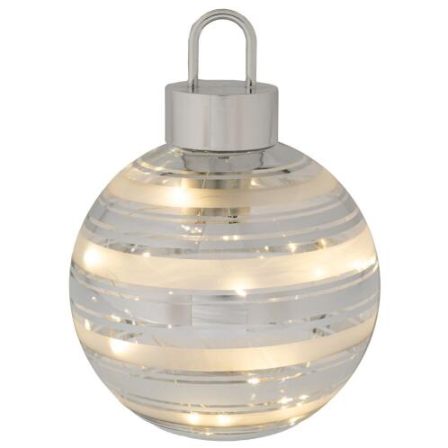 ΛΕΥΚΗ ΓΥΑΛΙΝΗ ΜΠΑΛΑ ΜΕ ΑΣΗΜΙ ΡΙΓΑ ΚΑΙ LED ΦΩΣ Φ15ΕΚ ΜΠΑΤΑΡΙΑΣ