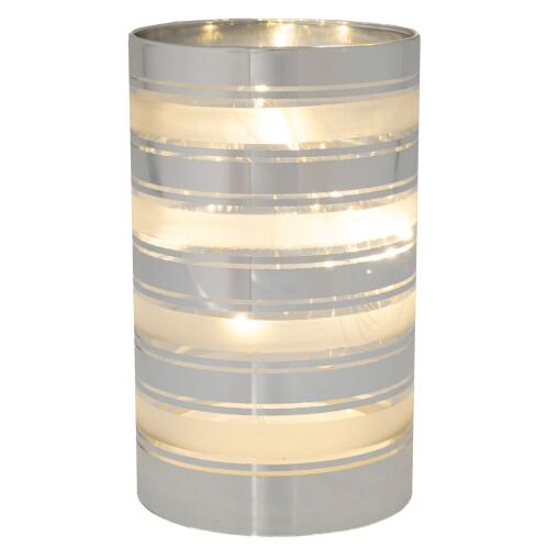 ΑΣΗΜΙ ΓΥΑΛΙΝΟΣ ΔΙΑΚΟΣΜΗΤΙΚΟΣ ΚΥΛΙΝΔΡΟΣ ΜΕ ΛΕΥΚΕΣ ΡΙΓΕΣ AND LED ΦΩΣ Φ9Χ15ΕΚ ΜΠΑΤΑΡΙΑΣ