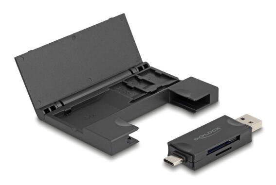 DELOCK card reader 91014 για SD & micro SD με θήκη USB/USB-C 5Gbps μαύρο