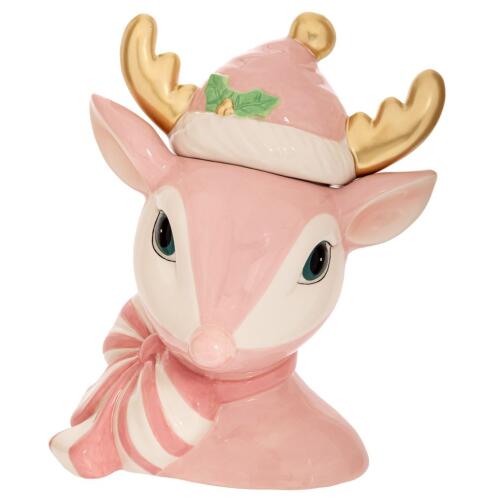 ΡΟΖ ΚΕΡΑΜΙΚΗ ΜΠΙΣΚΟΤΙΕΡΑ ΣΕ ΣΧΗΜΑ ΚΕΦΑΛΙ ΕΛΑΦΙΟΥ ΜΕ ΧΡΥΣΑ ΚΕΡΑΤΑ 23Χ17Χ28ΕΚ