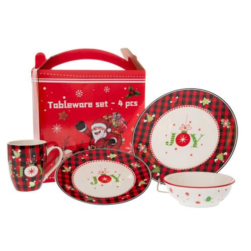 ΣΕΤ 4 ΚΕΡΑΜΙΚΟ ΣΕΡΒΙΤΣΙΟ ΜΕ ΚΟΚΚΙΝΟ ΜΑΥΡΟ ΚΑΡΩ