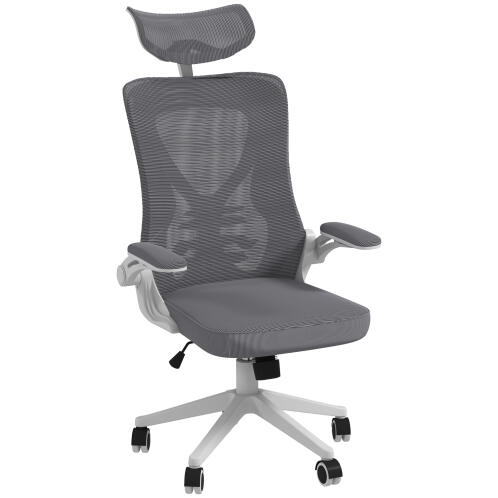 Καρέκλα γραφείου ρυθμιζόμενο ύψος Vinsetto με οσφυϊκή υποστήριξη και πτυσσόμενα μπράτσα, 65x64x120-130 cm 921-654V01CG