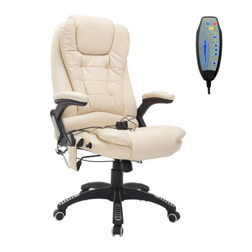 HOMCOM Ανακλινόμενη Πολυθρόνα Μασάζ με Τηλεχειριστήριο 62 x 68 x 111-121 cm Χρώματος Μπεζ  A2-0057