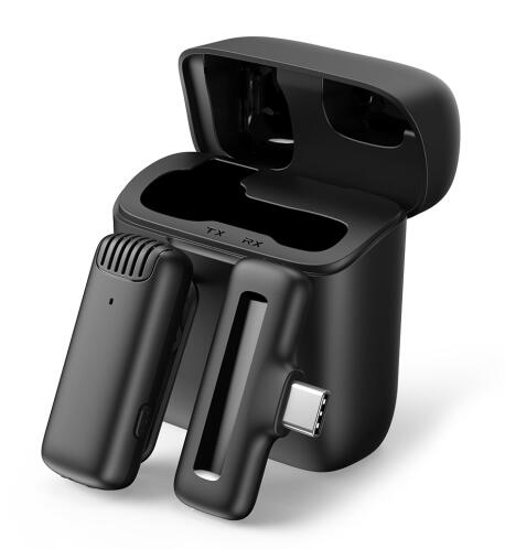 APEXEL ασύρματο μικρόφωνο APL-MIC007 με θήκη φόρτισης USB-C 2.4GHz μαύρο