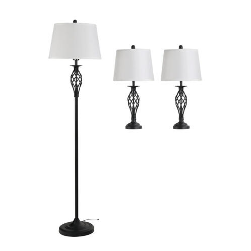 HOMCOM  Σετ με 1 Μεταλλικό Επιδαπέδιο Φωτιστικό και 2 Επιτραπέζια E27 3 τμχ  B31-179