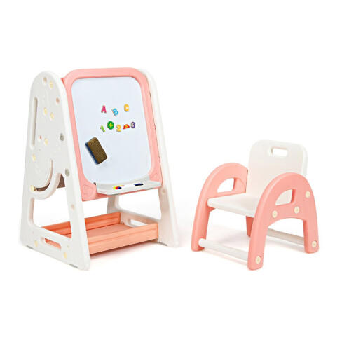 Costway Σετ Παιδικός Μαγνητικός Πίνακας Διπλής Όψης - Καβαλέτο με Καρέκλα Χρώματος Πορτοκαλί Costway BB5639OR