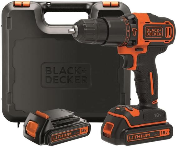Black+Decker Κρουστικό Δραπανοκατσάβιδο 18V 2 Ταχυτήτων Σε Βαλιτσάκι (Περιλαμβάνει 2 Μπαταρίες 1.5Ah)