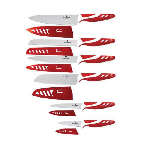 Σετ Μαχαίρια 12 τμχ από Ανοξείδωτο Ατσάλι με Προστατευτικό Κάλυμμα Χρώματος Κόκκινο Blaumann BL-5025