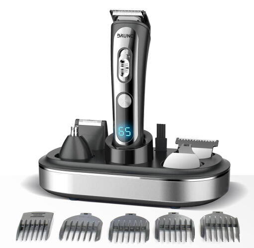 BRUNO BRN-0221 Κουρευτική/Ξυριστική μηχανή 5 σε 1 επαναφορτιζόμενη ψηφιακή ένδειξη σετ 16τμχ black-Inox