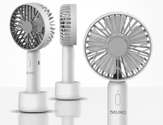 BRUNO BRN-0229 Φορητός ανεμιστήρας χειρός επαναφορτιζόμενος με βάση και λουράκι μεταφοράς λευκός-γκρί