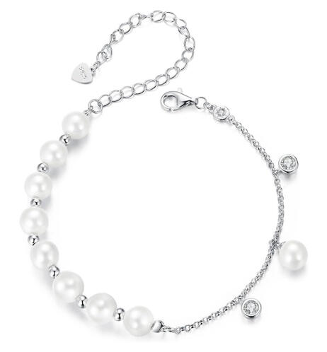 BAMOER βραχιόλι BSB189 με πέρλες & κυβική ζιρκόνια ασήμι 925 ασημί