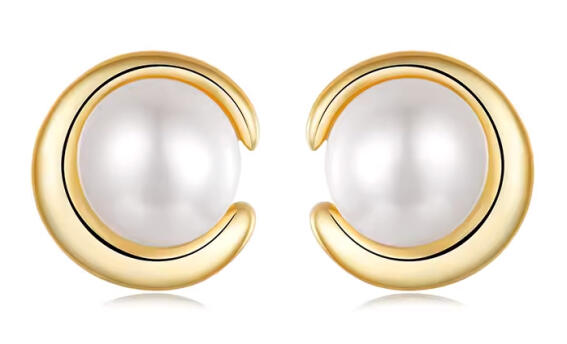 BAMOER σκουλαρίκια καρφωτά BSE1107 με λευκή πέρλα ασήμι 925 χρυσό