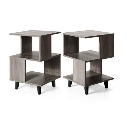 Costway Σετ Ξύλινα Κομοδίνα με 2 Ράφια 40 x 40 x 64 cm 2 τμχ Costway CB10236