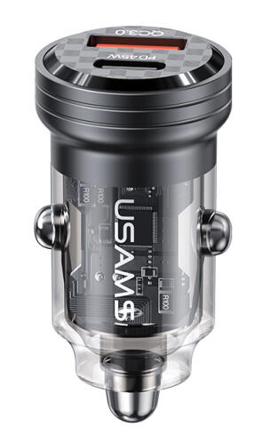 USAMS φορτιστής αυτοκινήτου US-CC175 USB & USB-C 45W QC & PD μαύρος