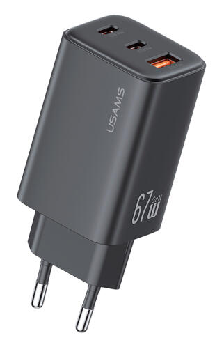USAMS φορτιστής τοίχου CC265 USB & 2x USB-C 67W GaN μαύρος