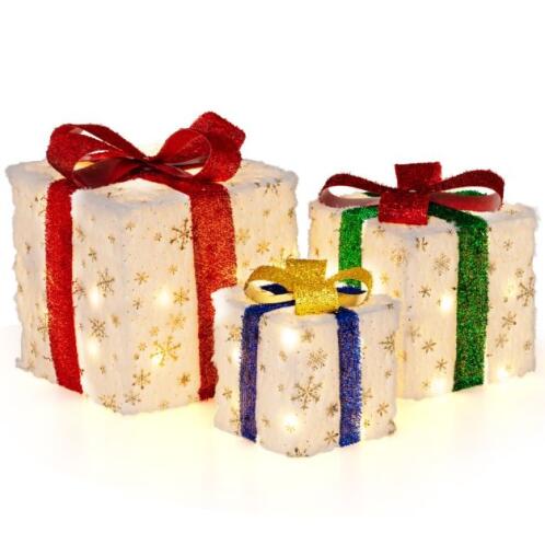 Χριστουγεννιάτικα Κουτιά Δώρου Φωτιζόμενα Σετ 3 τεμαχίων  COSTWAY CM24608DE