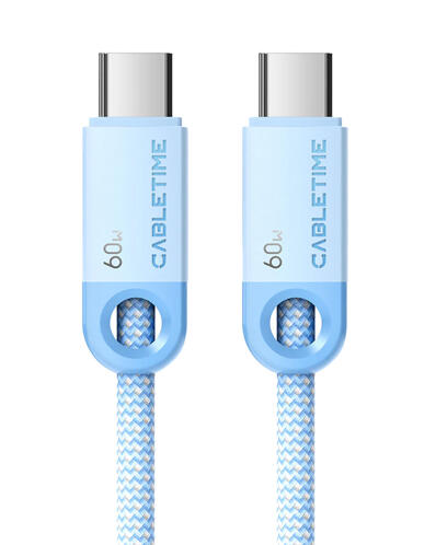 CABLETIME καλώδιο USB-C CT-CM60-PBW 60W PD 480Mbps 0.25m μπλε