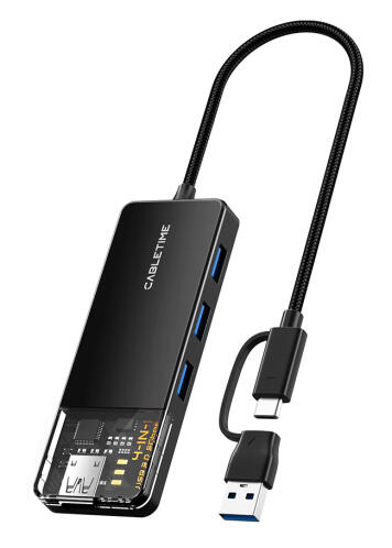 CABLETIME USB hub CT-HUBT3-PB 4x θυρών 5Gbps USB/USB-C σύνδεση μαύρο