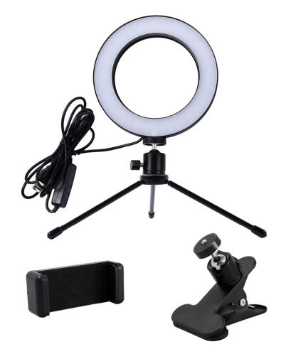 CABLETIME φωτιστικό δαχτυλίδι LED CT-LRL6-PB με μίνι τρίποδα & σφιγκτήρα βάση smartphone Φ16cm