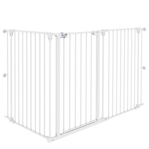 PawHut 3-Panel Medium Dog Gate με διπλό σύστημα κλειδώματος, 206x90cm, Λευκό D06-186V00WT
