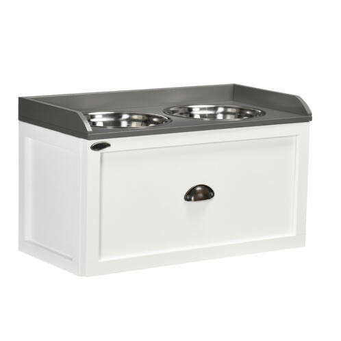 PawHut Σετ 2 Ανοξείδωτα Μπολ Γεύματος με Ξύλινο Συρτάρι για Κατοικίδια 60 x 30 x 36 cm D08-041V00WT