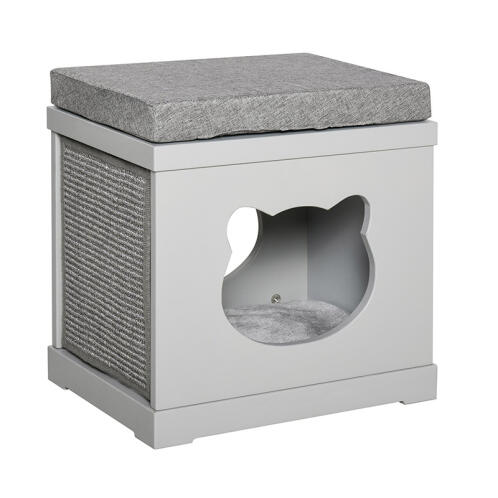 PawHut Ξύλινο Σπίτι Γάτας 41 x 30 x 36 cm Χρώματος Γκρι D30-334GY